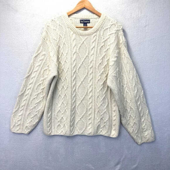 Vintage Ana Traverso Hand Knit Wool Fisherman Sweater Men Small Aran Cable Knit - Picture 1 of 14
